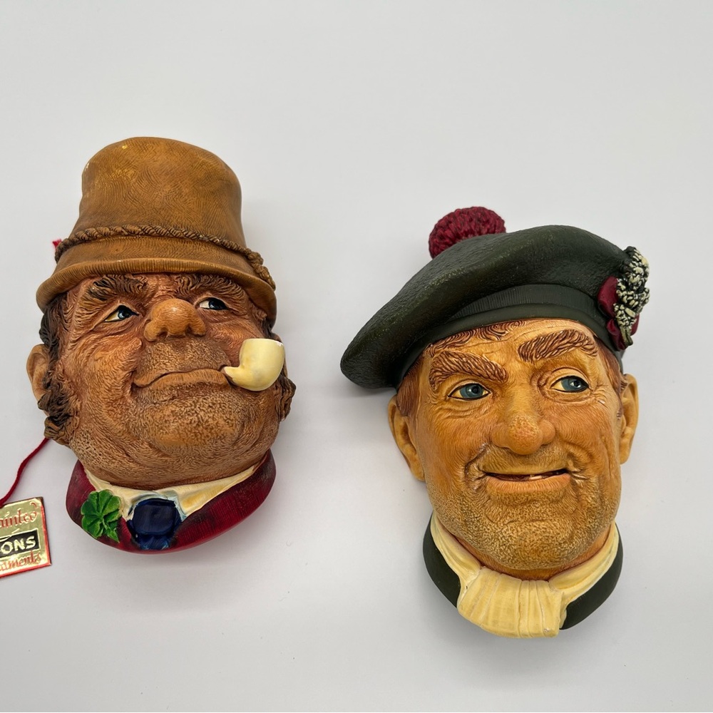 Set Vtg Bossons of London Plaster Character Plaques “Paddy” & “Jock” 1960s